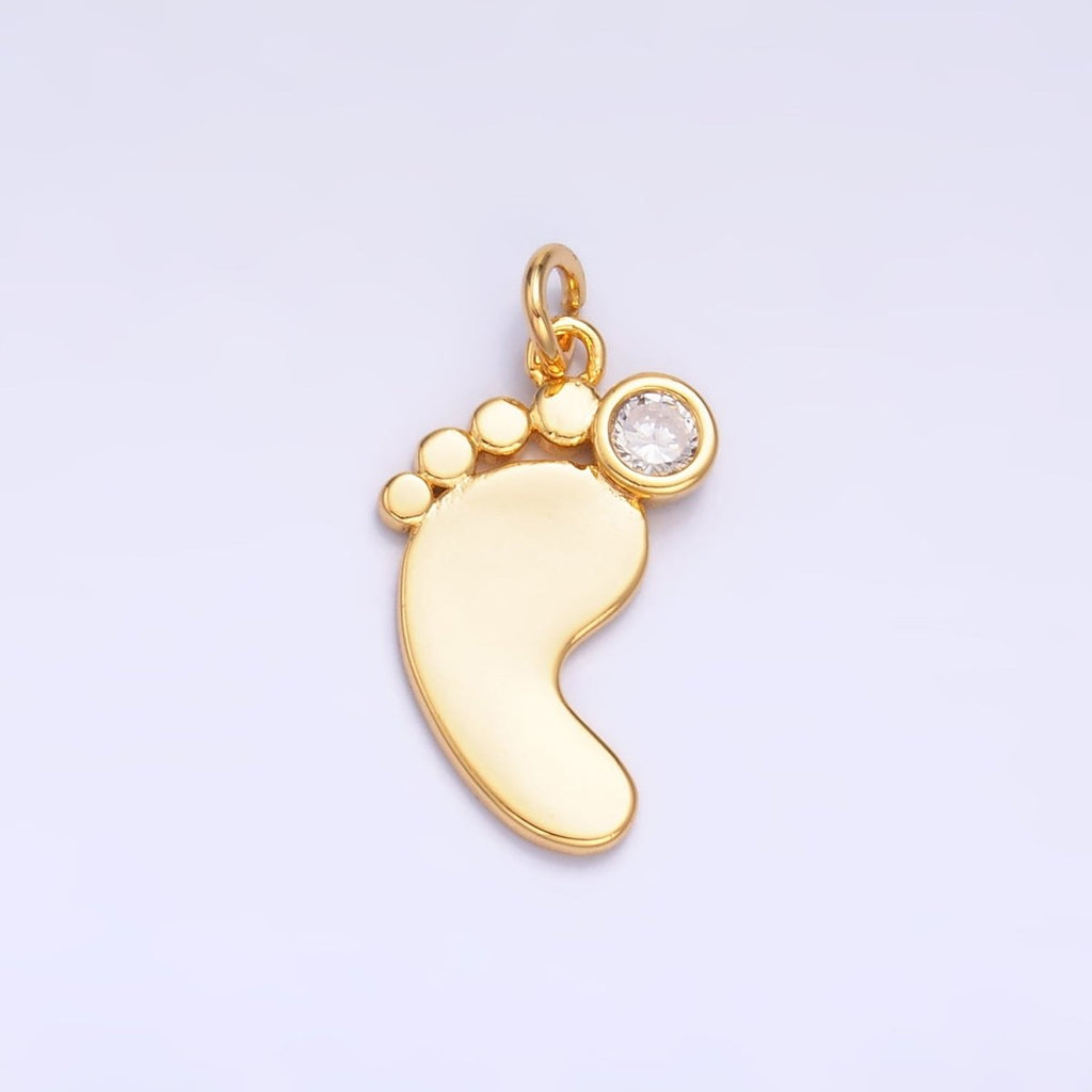 24K Gold plated CZ Baby Feet Charm in Gold & Silver | W791 - DLUXCA