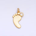 24K Gold plated CZ Baby Feet Charm in Gold & Silver | W791 - DLUXCA