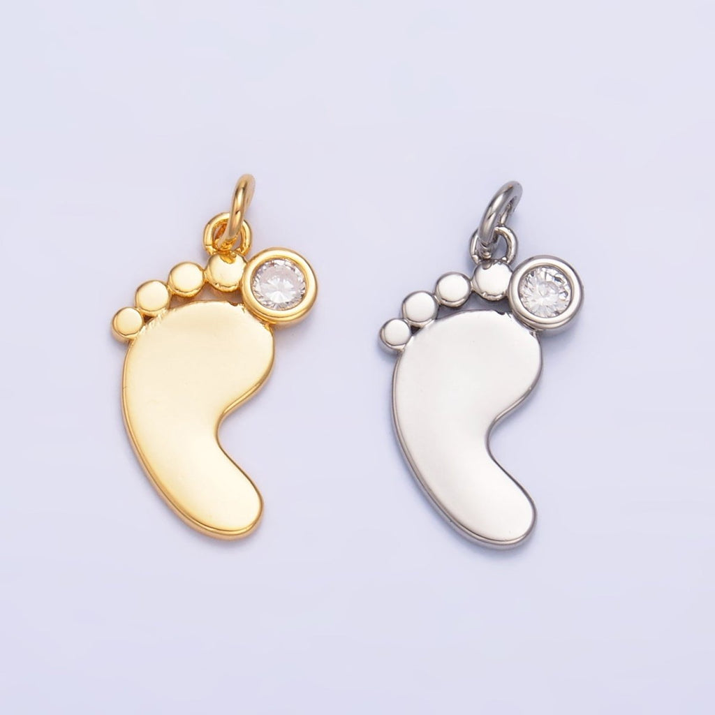 24K Gold plated CZ Baby Feet Charm in Gold & Silver | W791 - DLUXCA