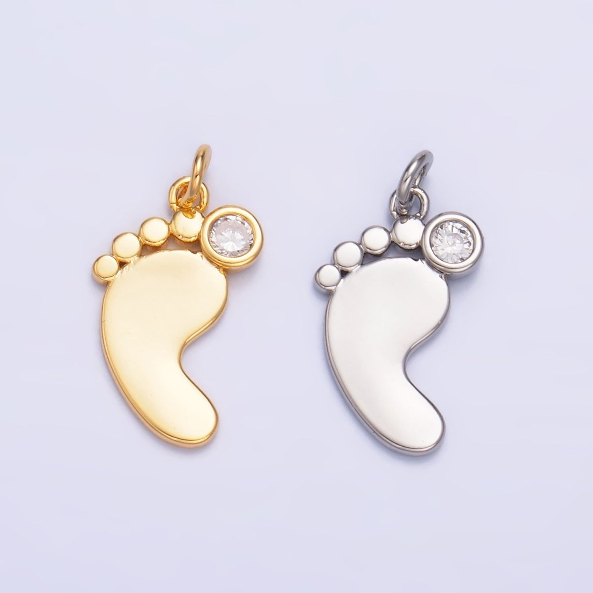24K Gold plated CZ Baby Feet Charm in Gold & Silver | W791 - DLUXCA