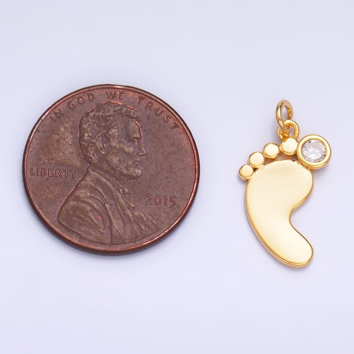 24K Gold plated CZ Baby Feet Charm in Gold & Silver | W791 - DLUXCA