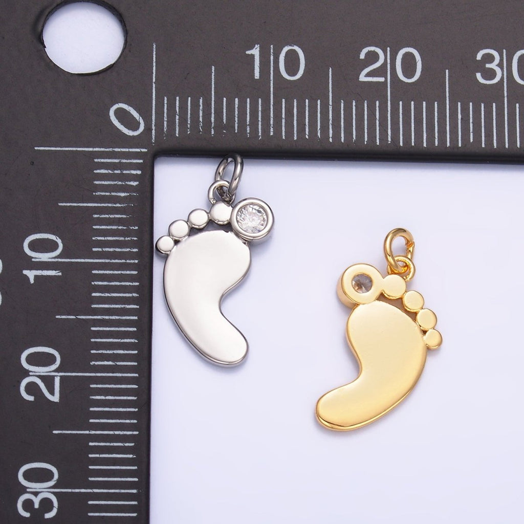 24K Gold plated CZ Baby Feet Charm in Gold & Silver | W791 - DLUXCA