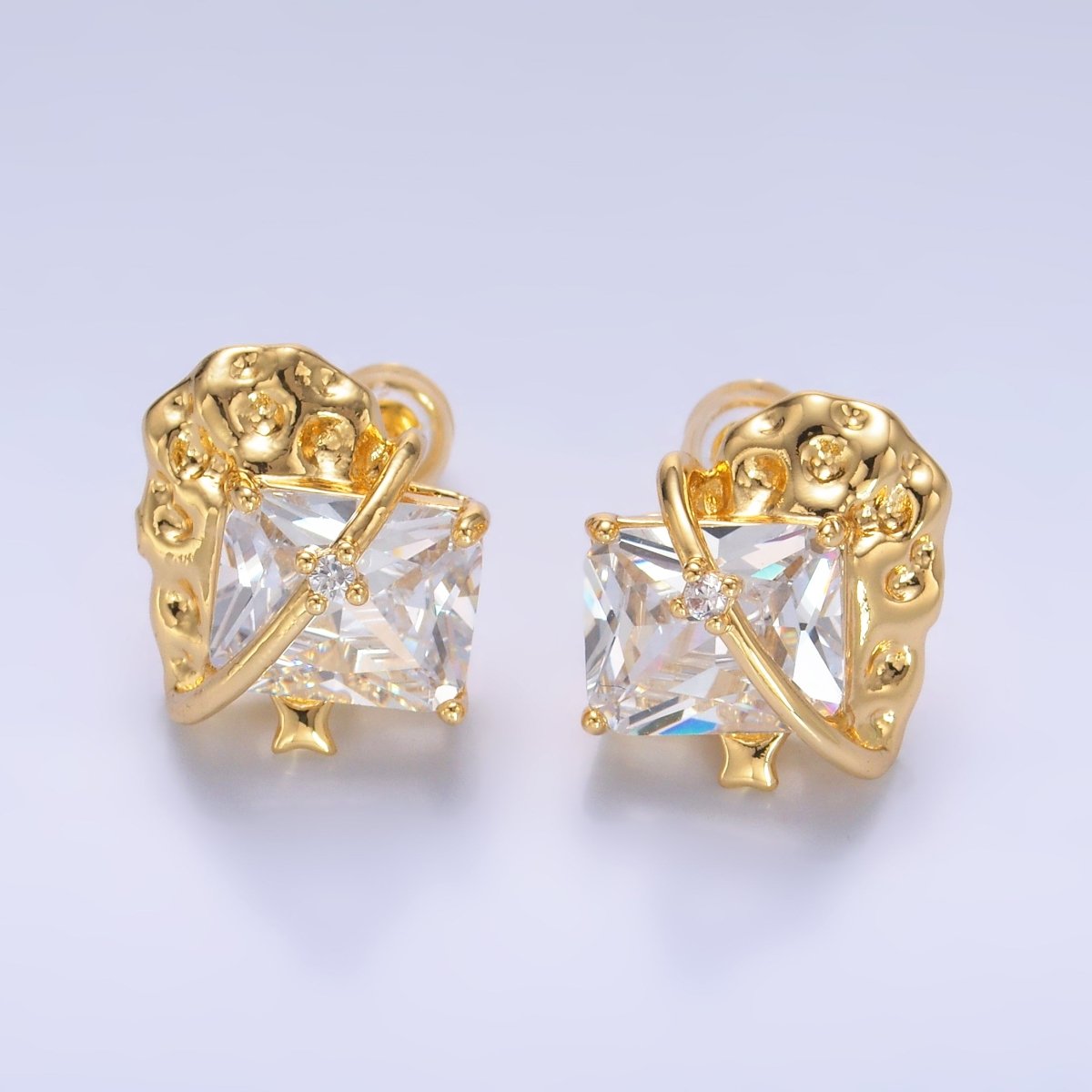 24K Gold plated CZ Baguette Star Galaxy Celestial Stud Earrings | AB733 