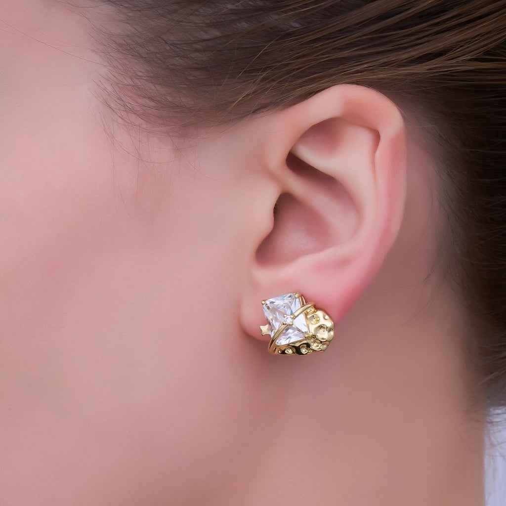 24K Gold plated CZ Baguette Star Galaxy Celestial Stud Earrings | AB733 