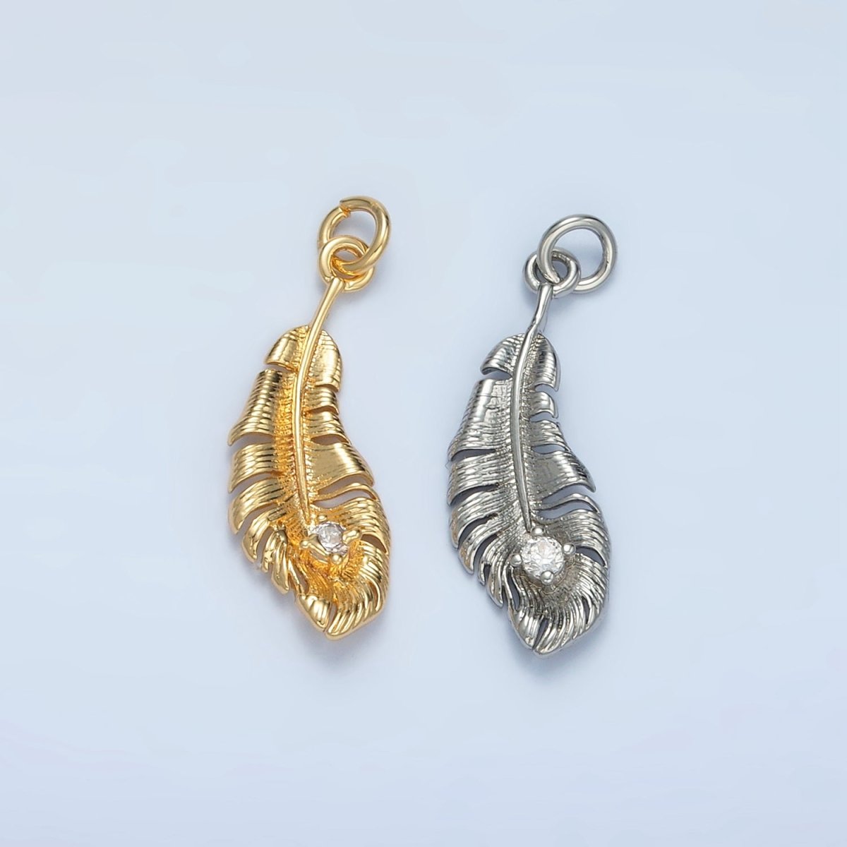 24K Gold plated CZ Banana Leaf Nature Charm in Gold & Silver | E383