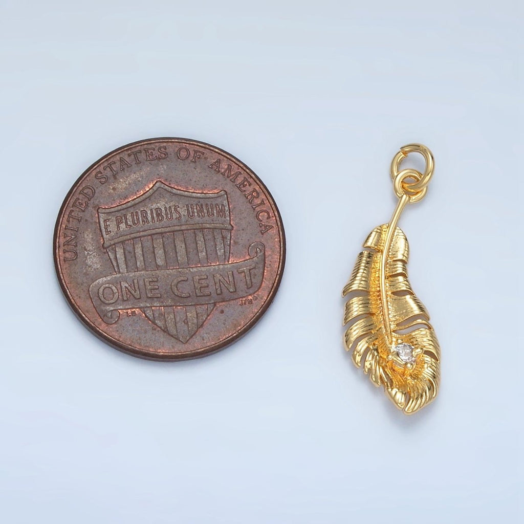 24K Gold plated CZ Banana Leaf Nature Charm in Gold & Silver | E383