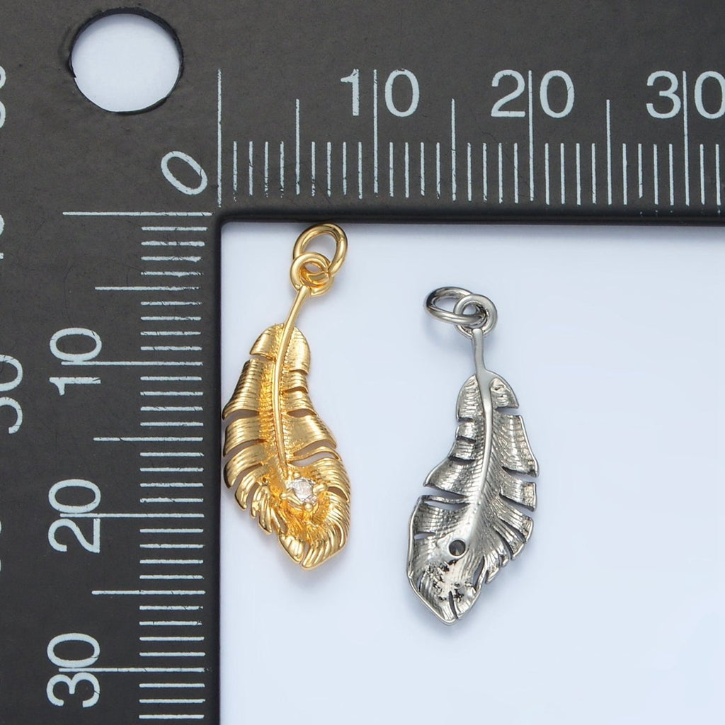 24K Gold plated CZ Banana Leaf Nature Charm in Gold & Silver | E383