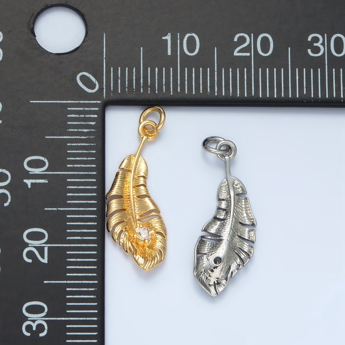 24K Gold plated CZ Banana Leaf Nature Charm in Gold & Silver | E383