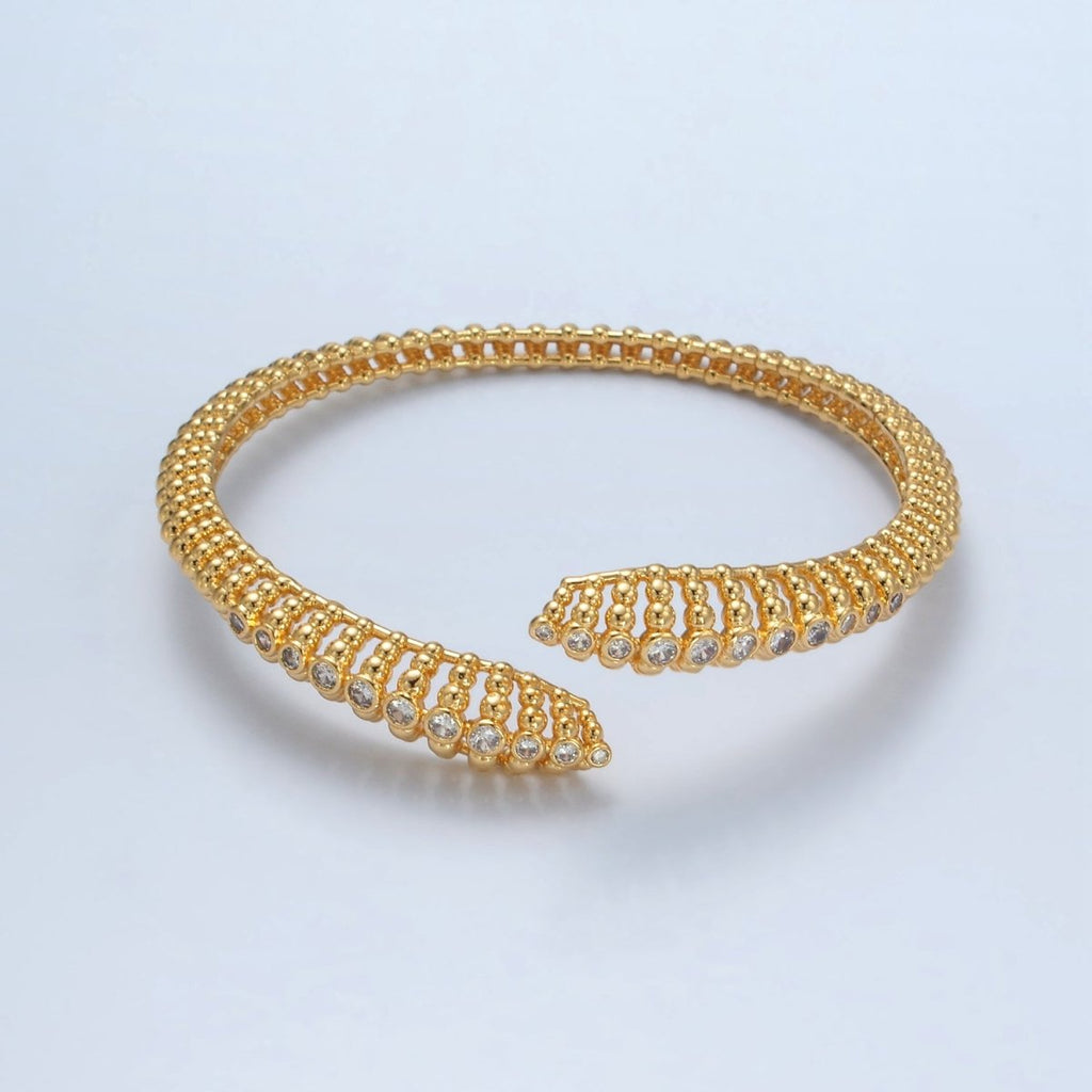 24K Gold plated CZ Beaded Bubble Dotted Open Bangle Cuff Bracelet | WA - 2560 - DLUXCA