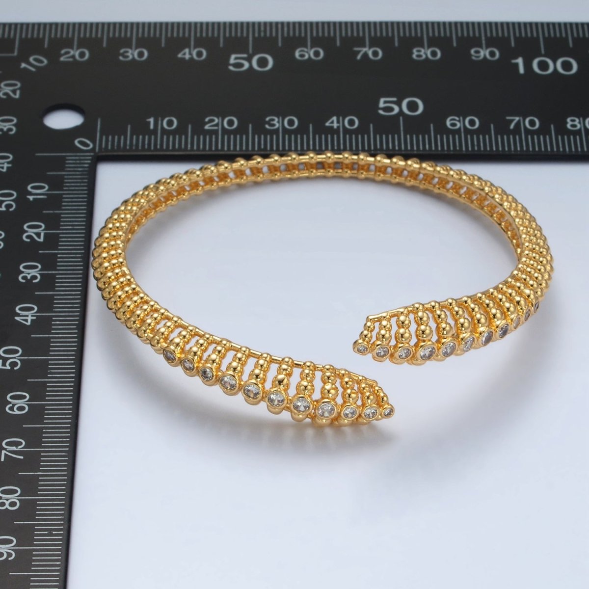 24K Gold plated CZ Beaded Bubble Dotted Open Bangle Cuff Bracelet | WA - 2560 - DLUXCA