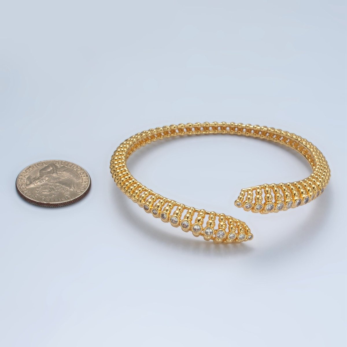 24K Gold plated CZ Beaded Bubble Dotted Open Bangle Cuff Bracelet | WA - 2560 - DLUXCA