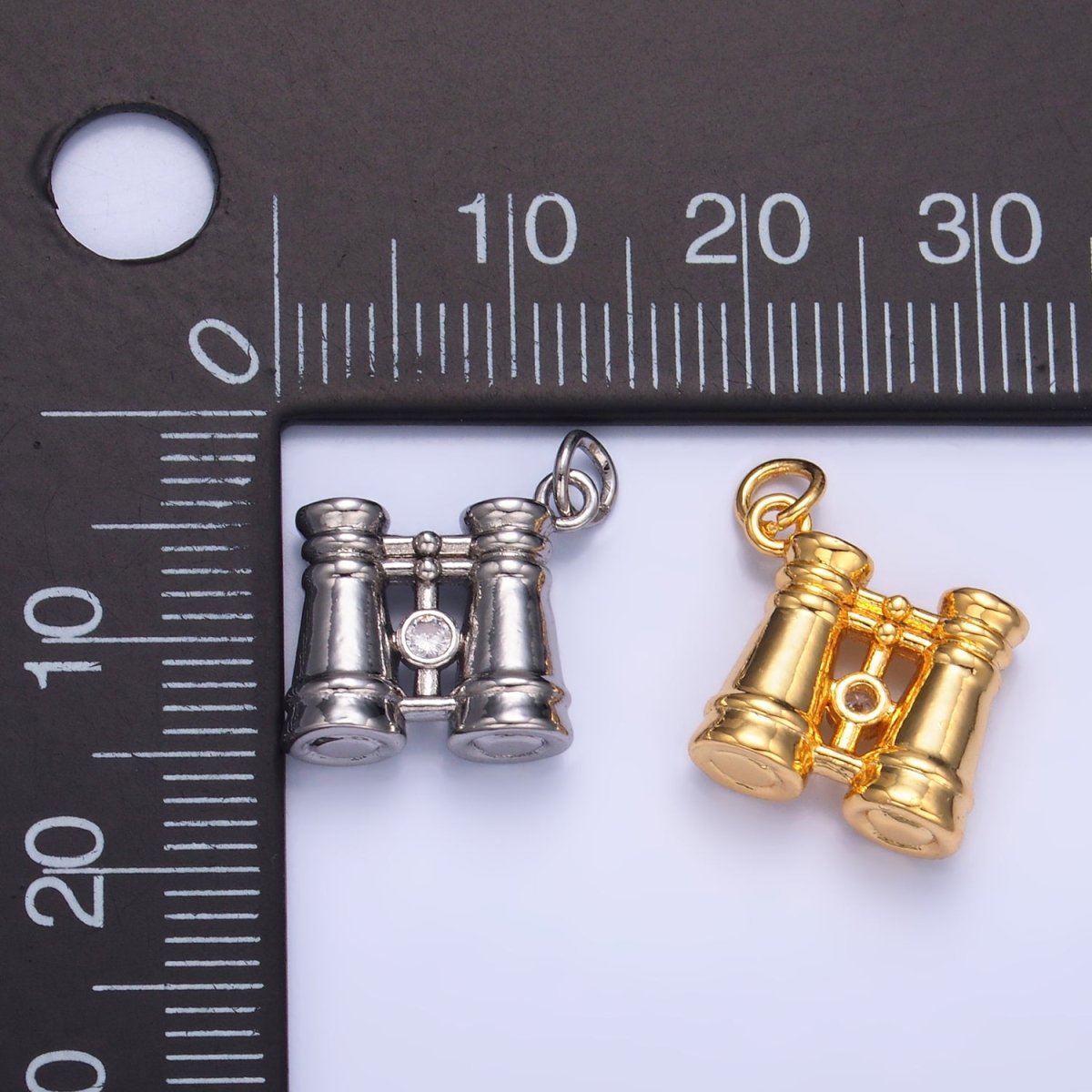 24K Gold plated CZ Binoculars 3D Multidimensional Charm in Gold & Silver | W368 - DLUXCA