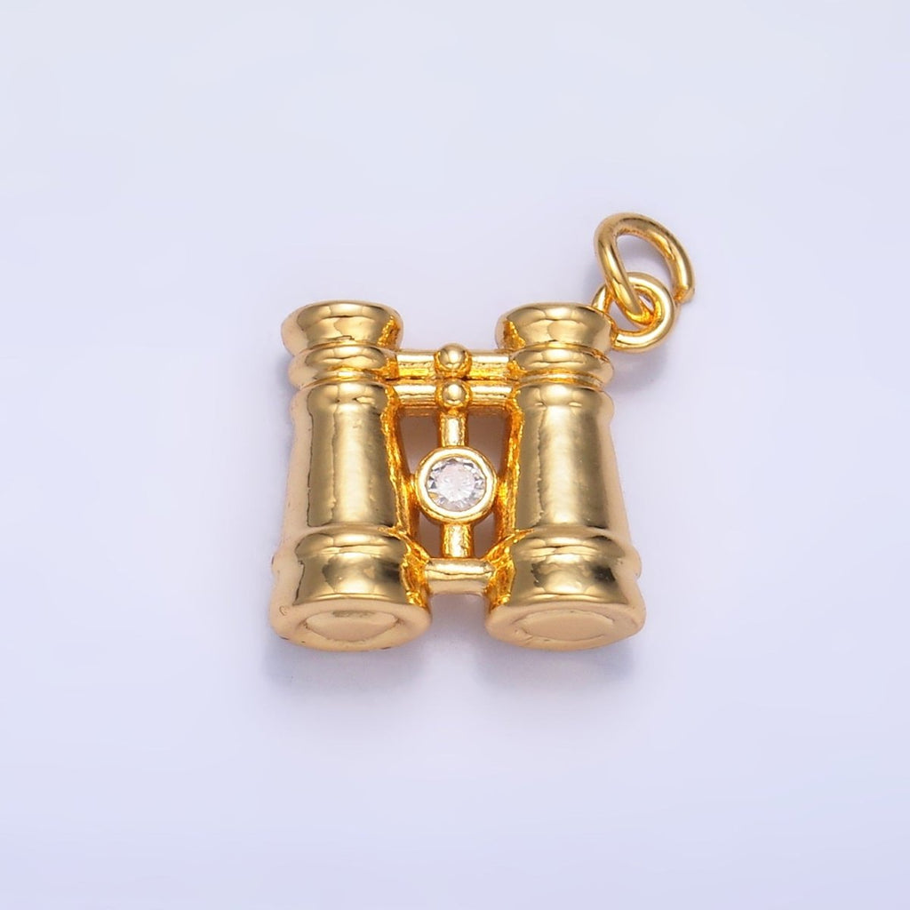24K Gold plated CZ Binoculars 3D Multidimensional Charm in Gold & Silver | W368 - DLUXCA