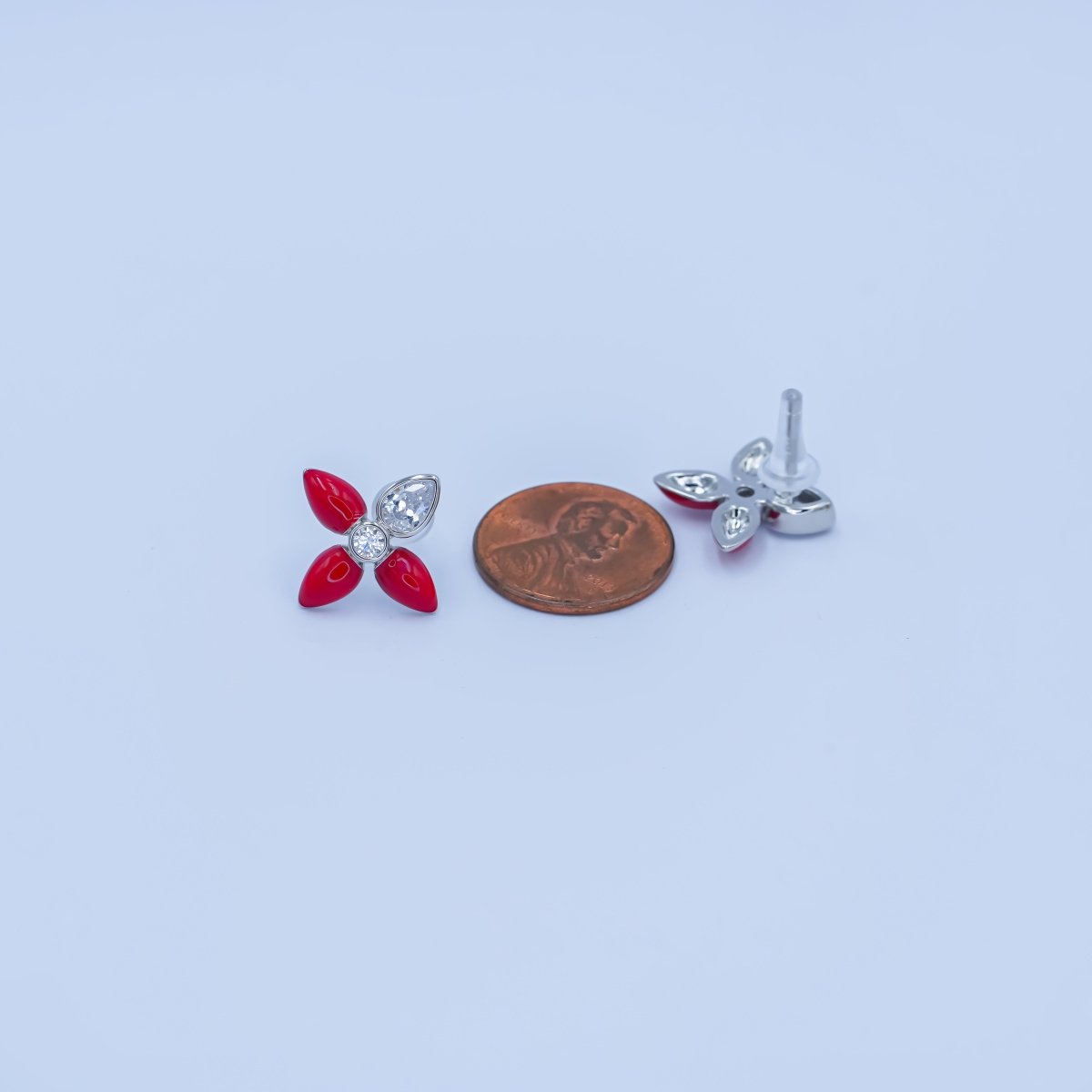24K Gold plated CZ Black Red Flower Patch Stud Earrings in Gold & Silver | AB197 - DLUXCA