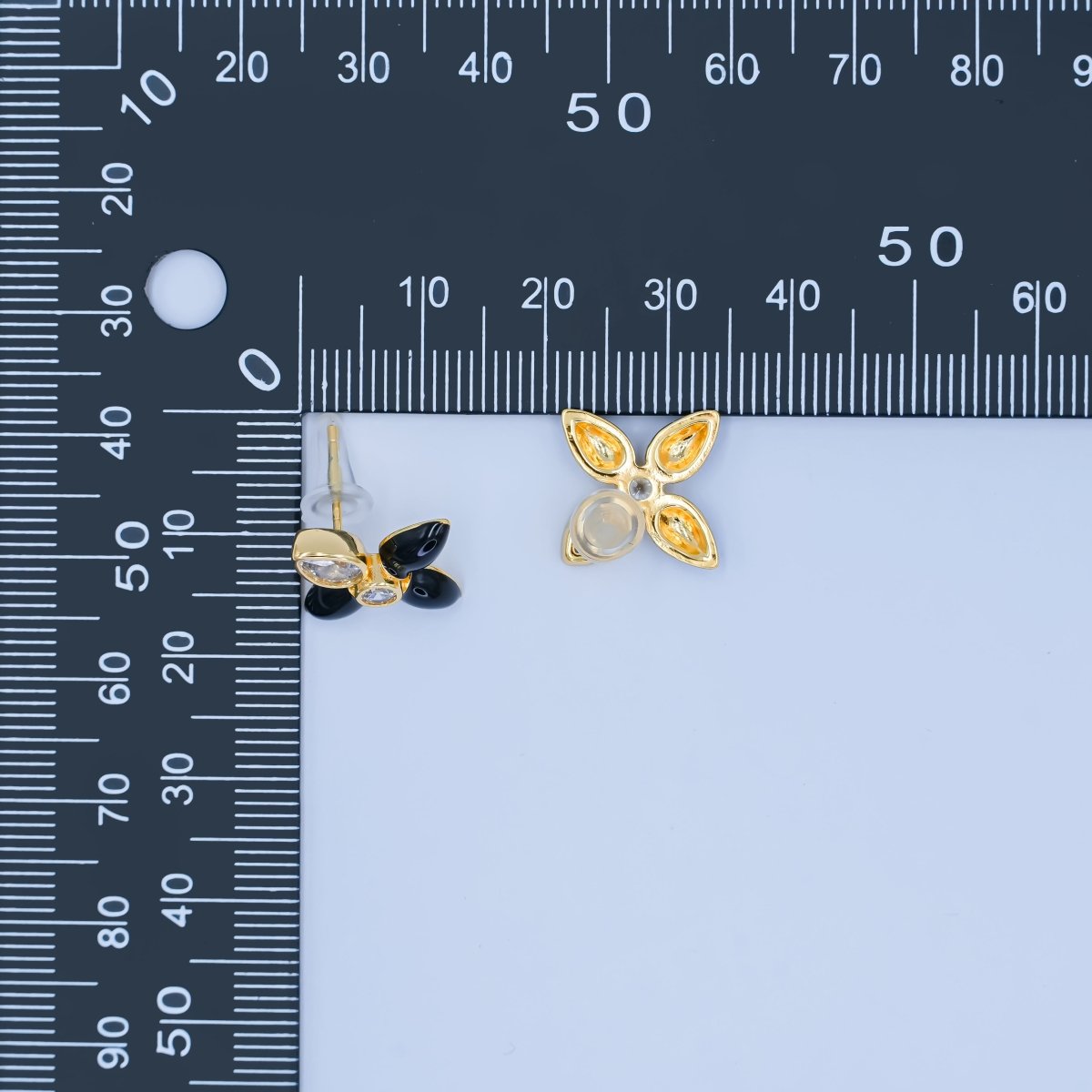 24K Gold plated CZ Black Red Flower Patch Stud Earrings in Gold & Silver | AB197 - DLUXCA