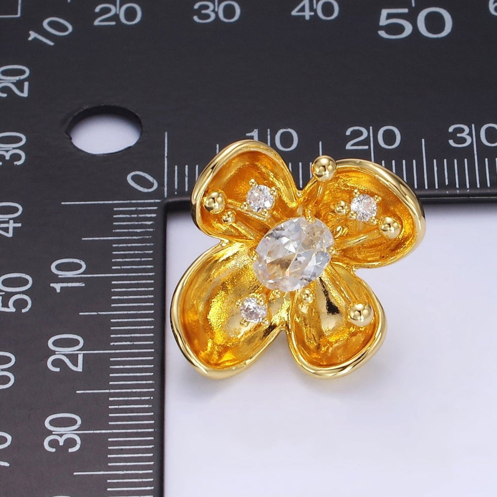 24K Gold plated CZ Bud Foil Flower Stud Earrings | AB1401 - DLUXCA