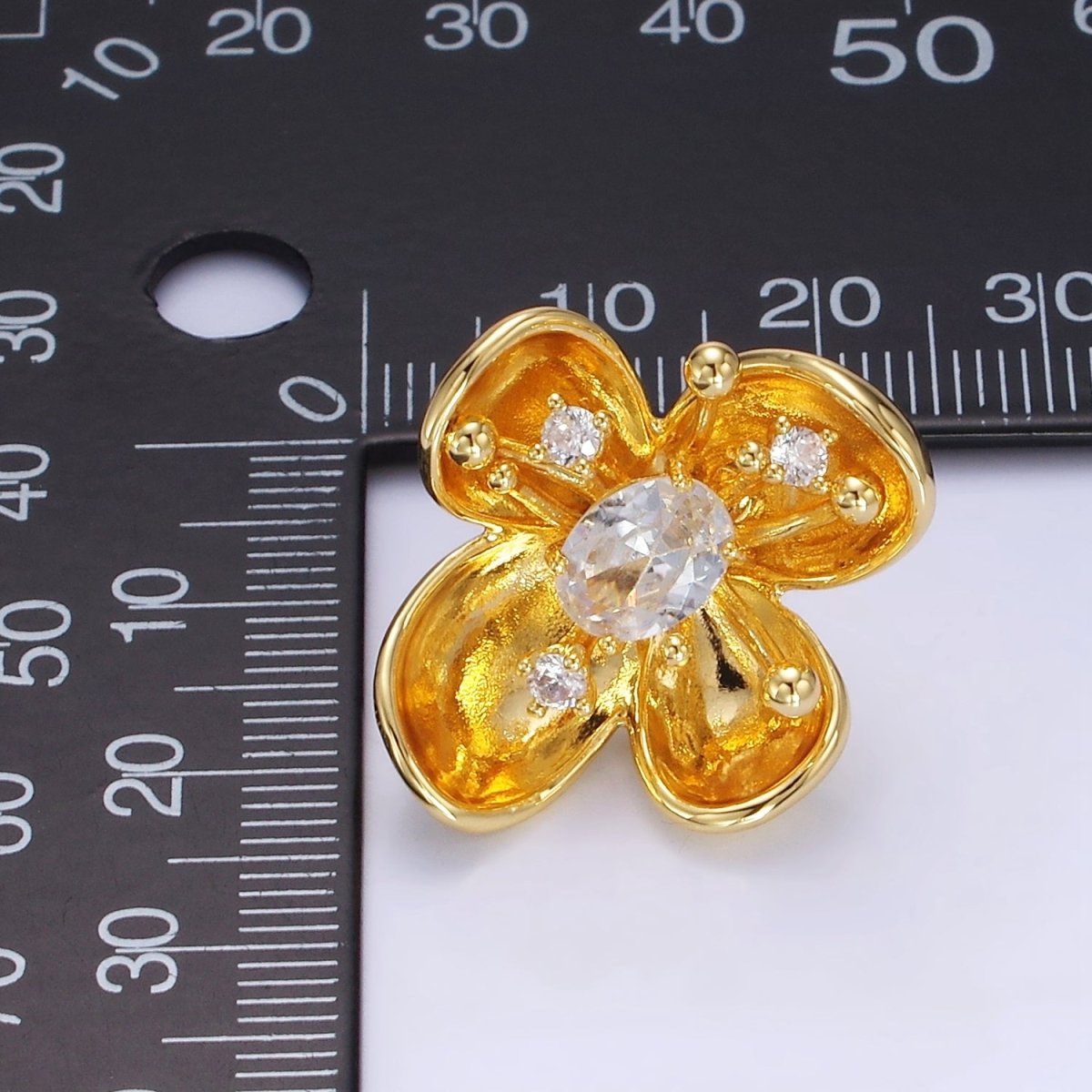 24K Gold plated CZ Bud Foil Flower Stud Earrings | AB1401 - DLUXCA