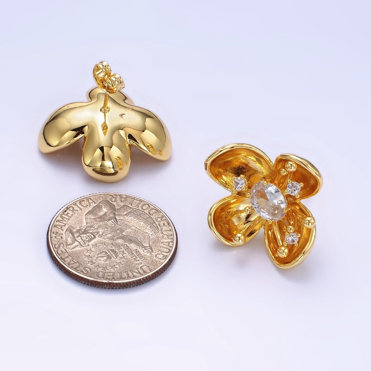24K Gold plated CZ Bud Foil Flower Stud Earrings | AB1401 - DLUXCA
