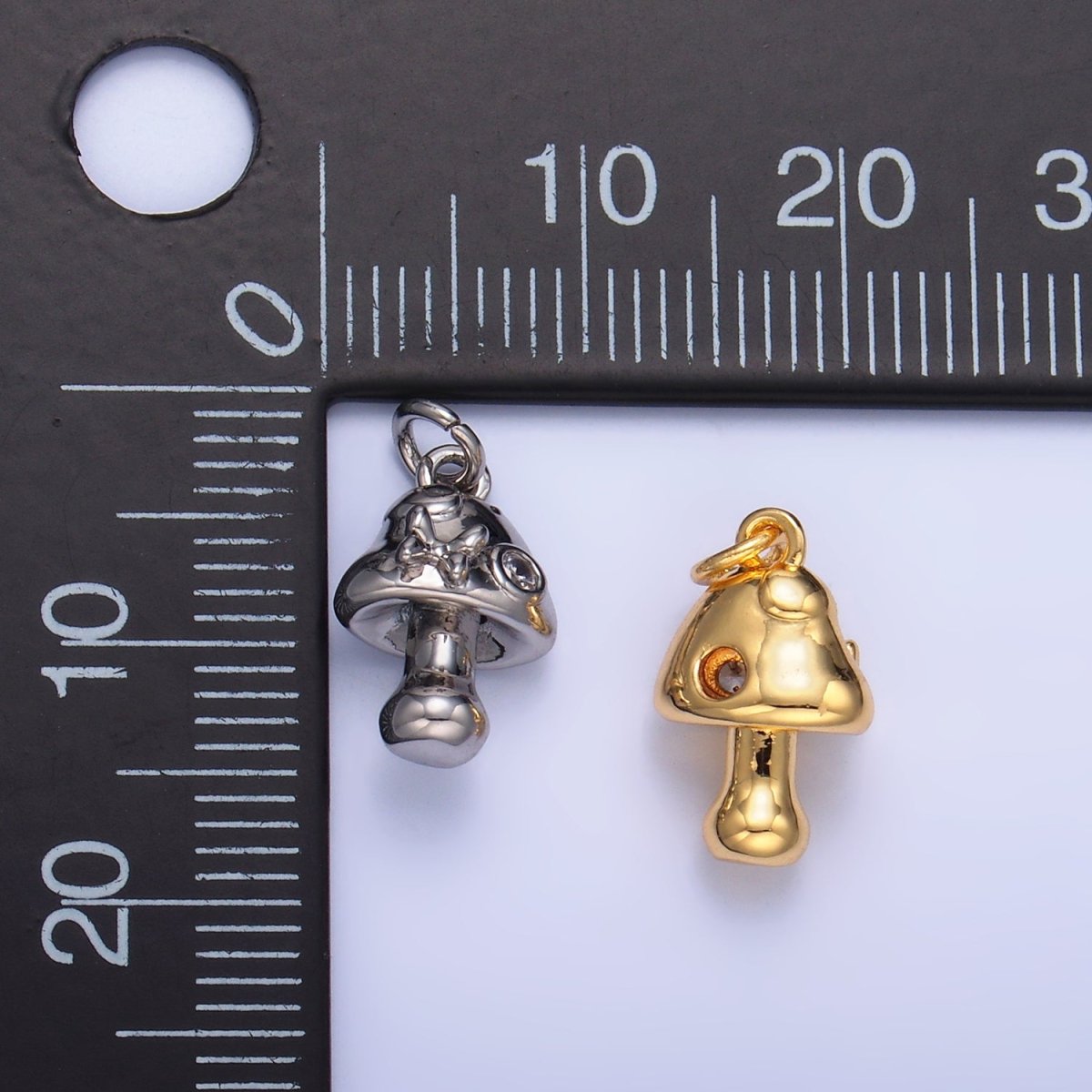 24K Gold plated CZ Butterfly Mushroom Charm in Gold & Silver | W354