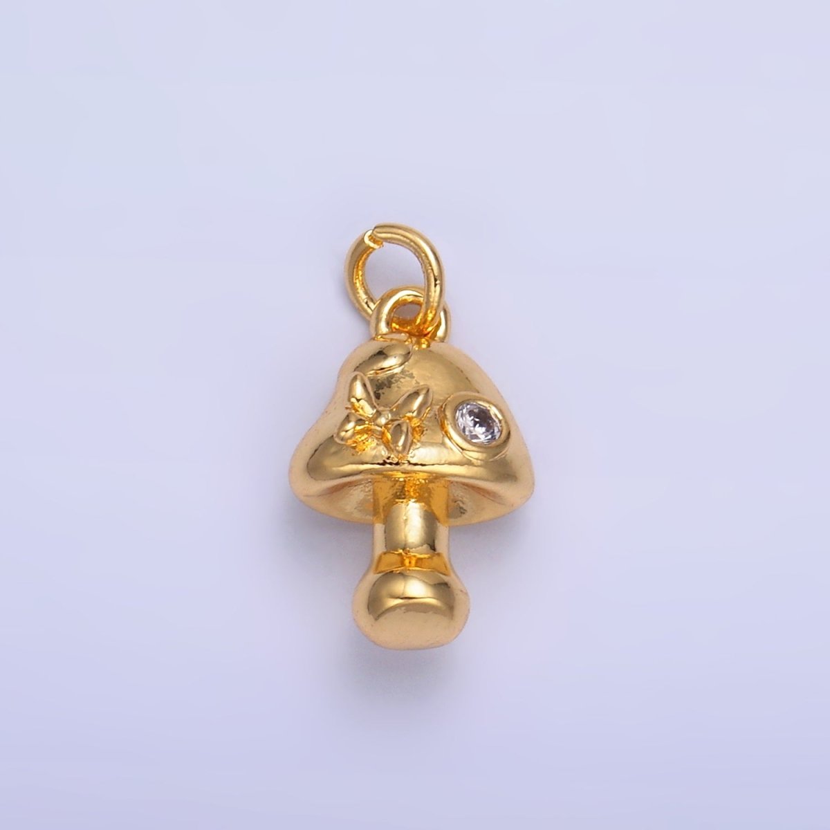 24K Gold plated CZ Butterfly Mushroom Charm in Gold & Silver | W354