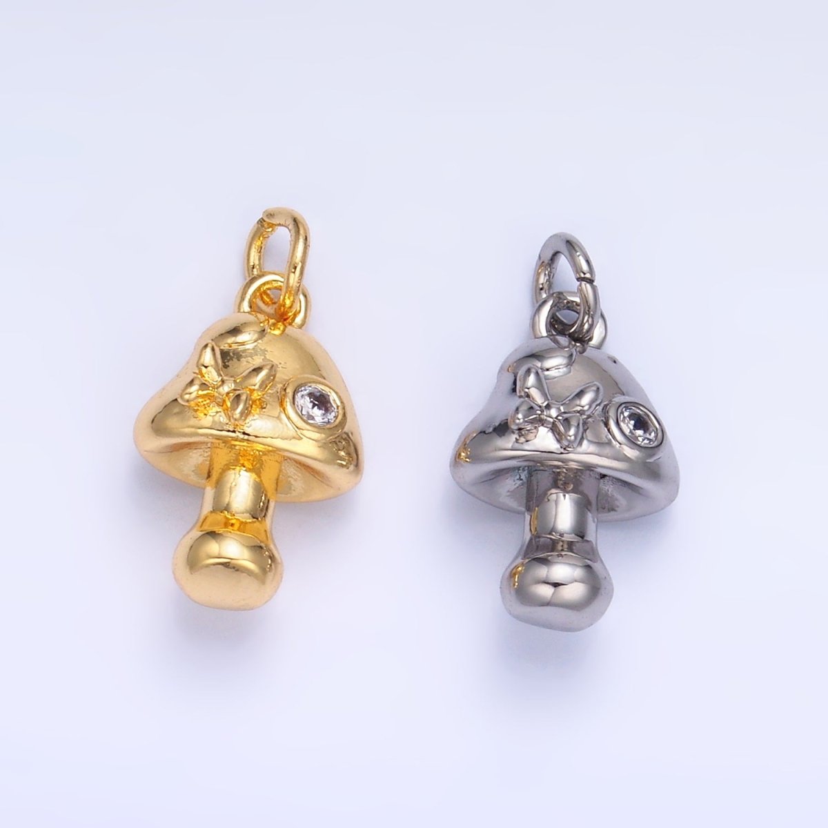24K Gold plated CZ Butterfly Mushroom Charm in Gold & Silver | W354