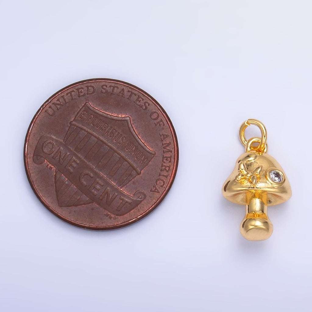 24K Gold plated CZ Butterfly Mushroom Charm in Gold & Silver | W354