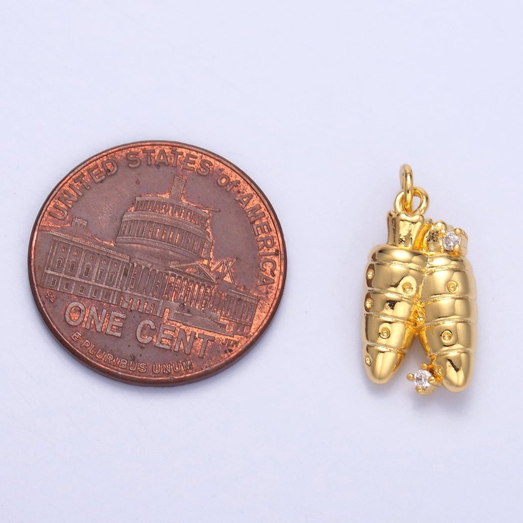 24K Gold plated CZ Carrot Vegetable Multidimensional 3D Charm | N073 - DLUXCA