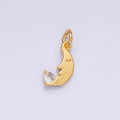 24K Gold plated CZ Celestial Crescent Moon Face Charm in Gold & Silver | W834 - DLUXCA