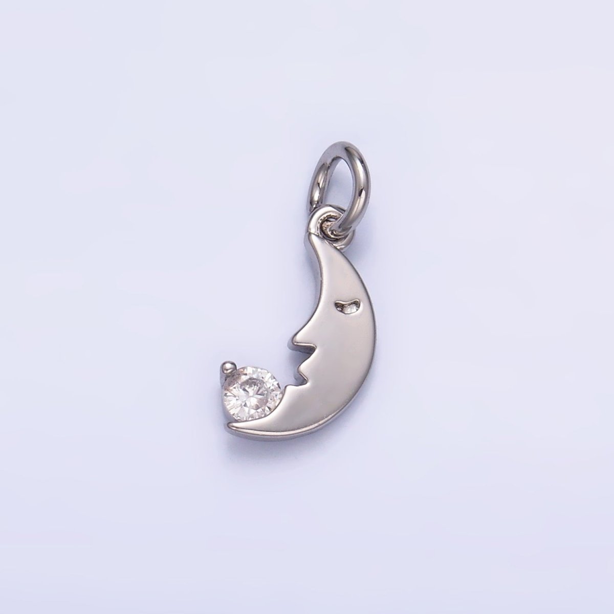 24K Gold plated CZ Celestial Crescent Moon Face Charm in Gold & Silver | W834 - DLUXCA