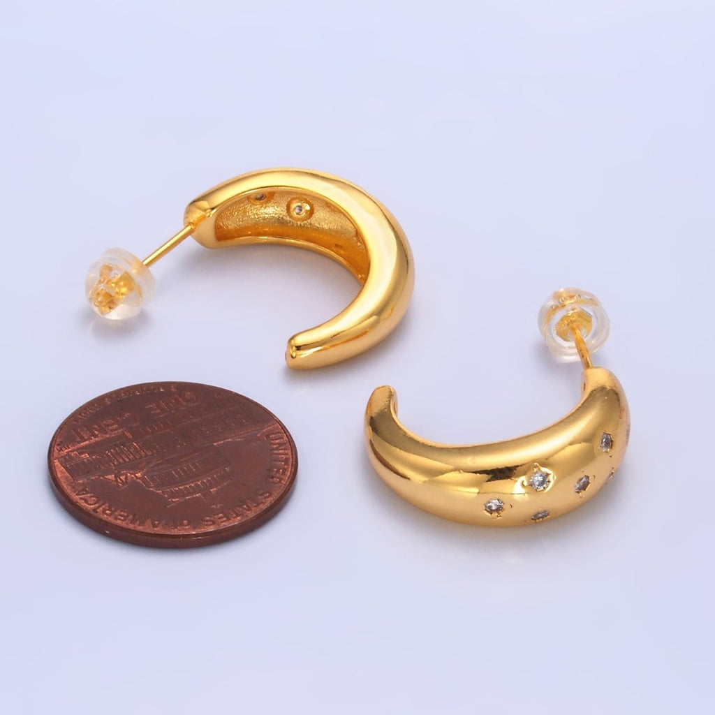 24K Gold plated CZ Celestial Star Dome C - Shaped Hoop Earrings | AB1088 