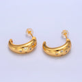 24K Gold plated CZ Celestial Star Dome C - Shaped Hoop Earrings | AB1088 