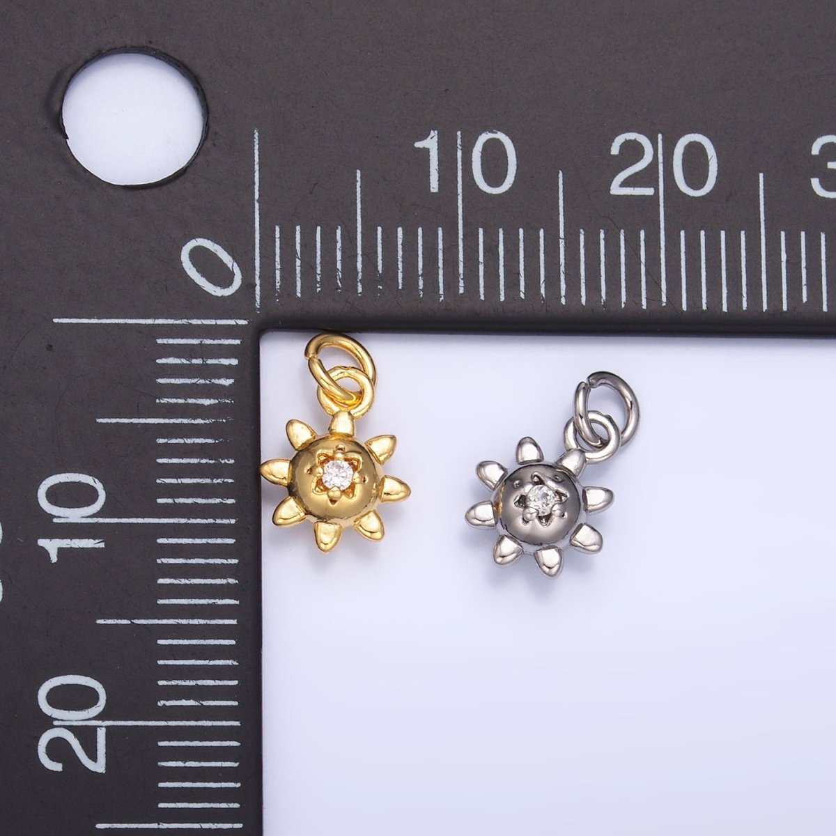 24K Gold plated CZ Celestial Sun Charm in Gold & Silver | W879 - DLUXCA