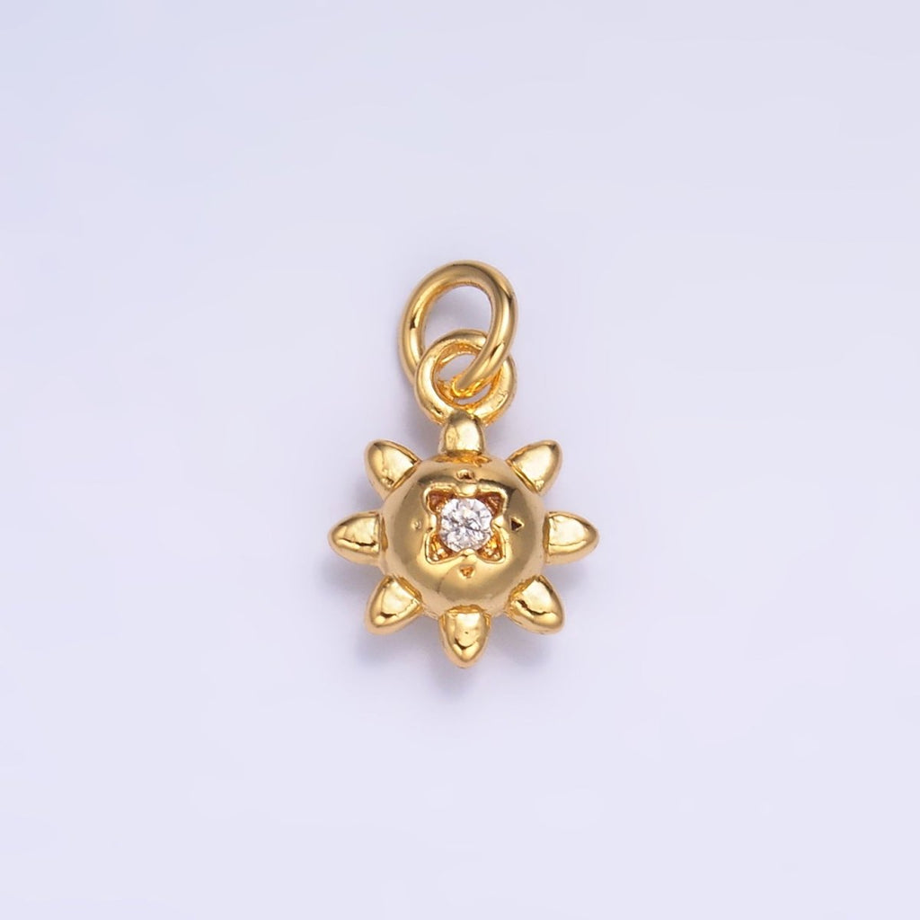 24K Gold plated CZ Celestial Sun Charm in Gold & Silver | W879 - DLUXCA