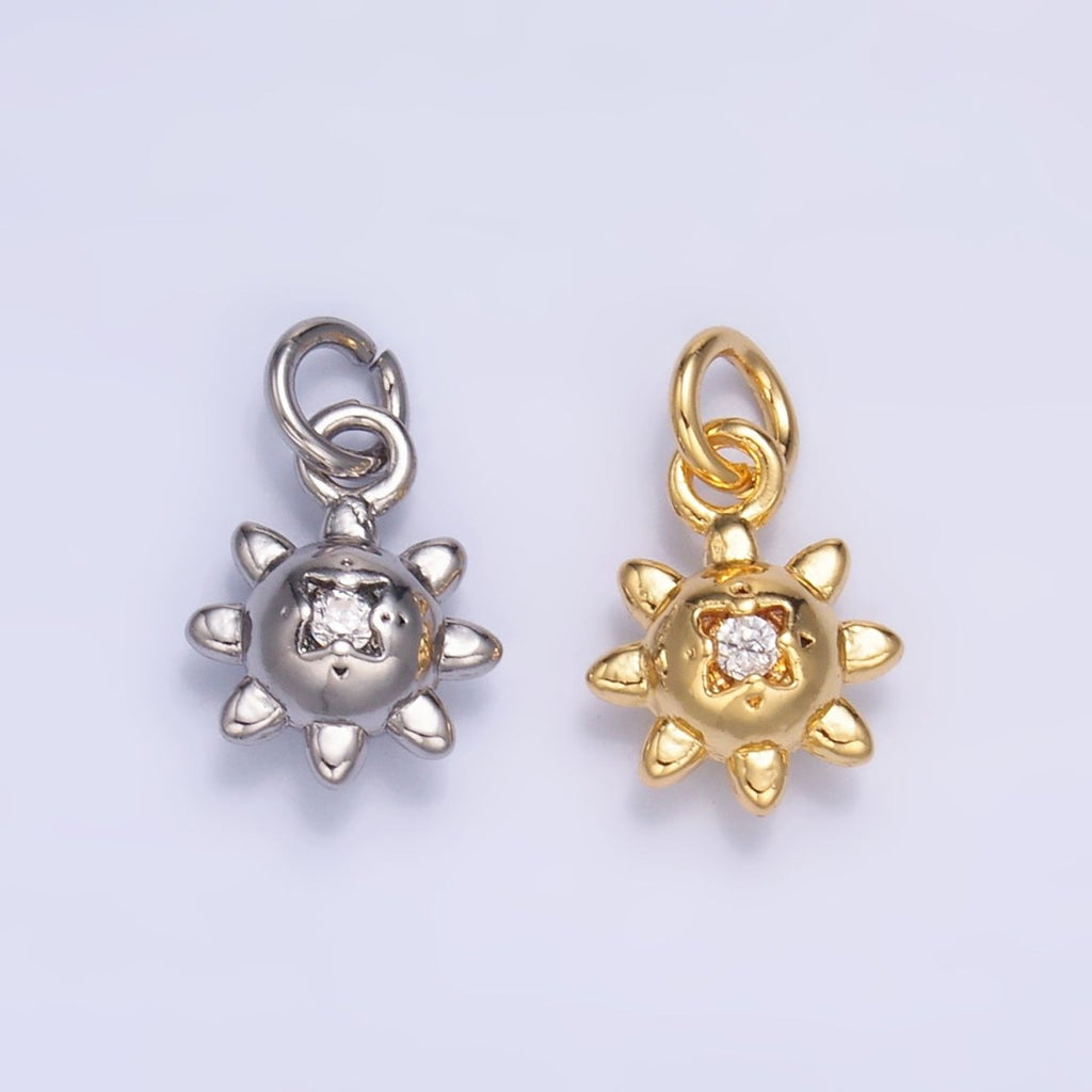 24K Gold plated CZ Celestial Sun Charm in Gold & Silver | W879 - DLUXCA