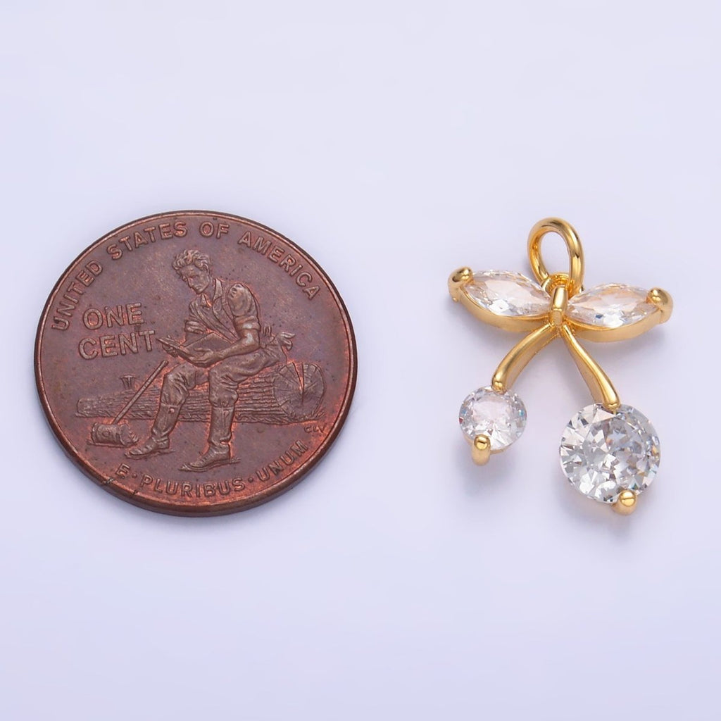 24K Gold plated CZ Cherry Fruit Mini Charm in Gold & Silver | W806 - DLUXCA