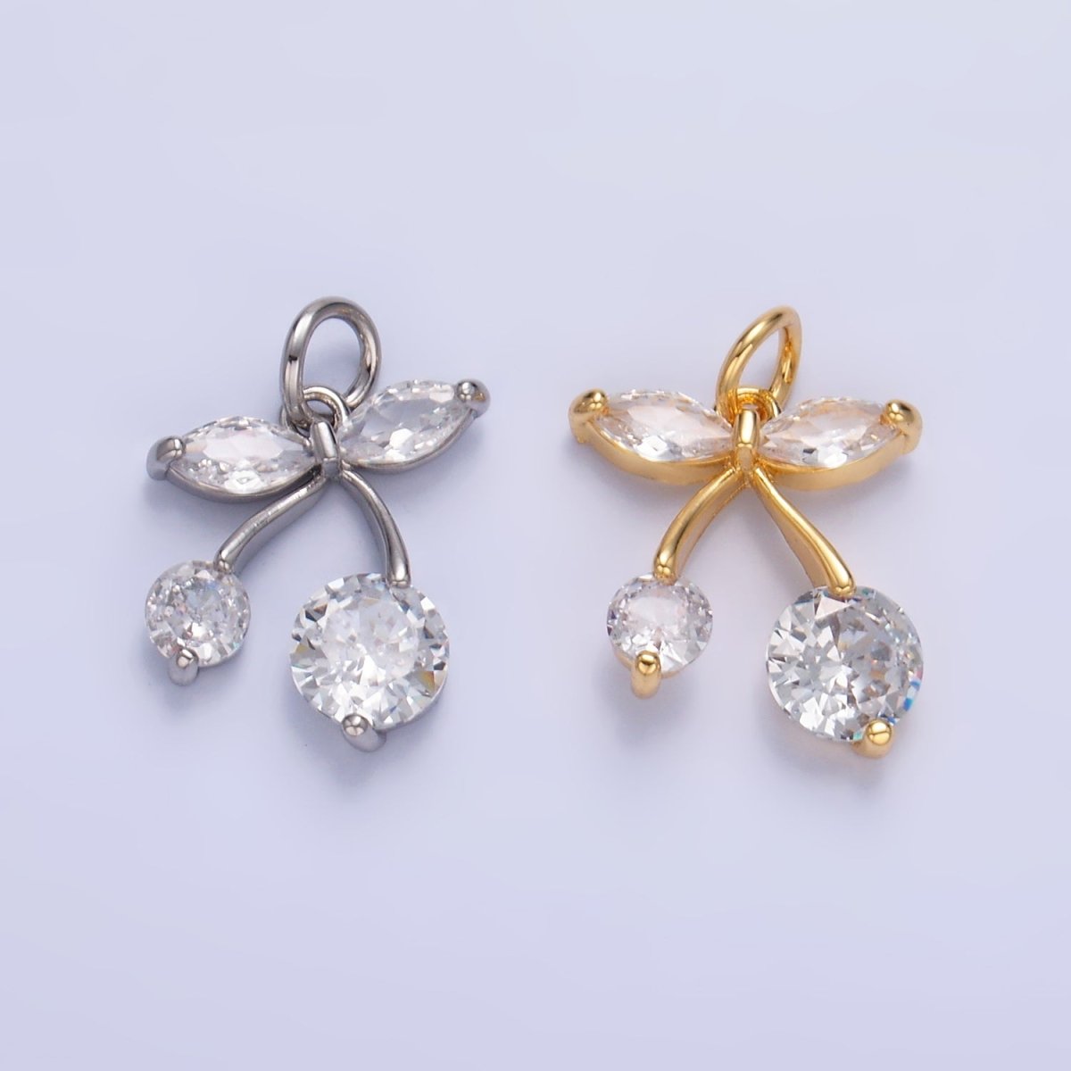 24K Gold plated CZ Cherry Fruit Mini Charm in Gold & Silver | W806 - DLUXCA