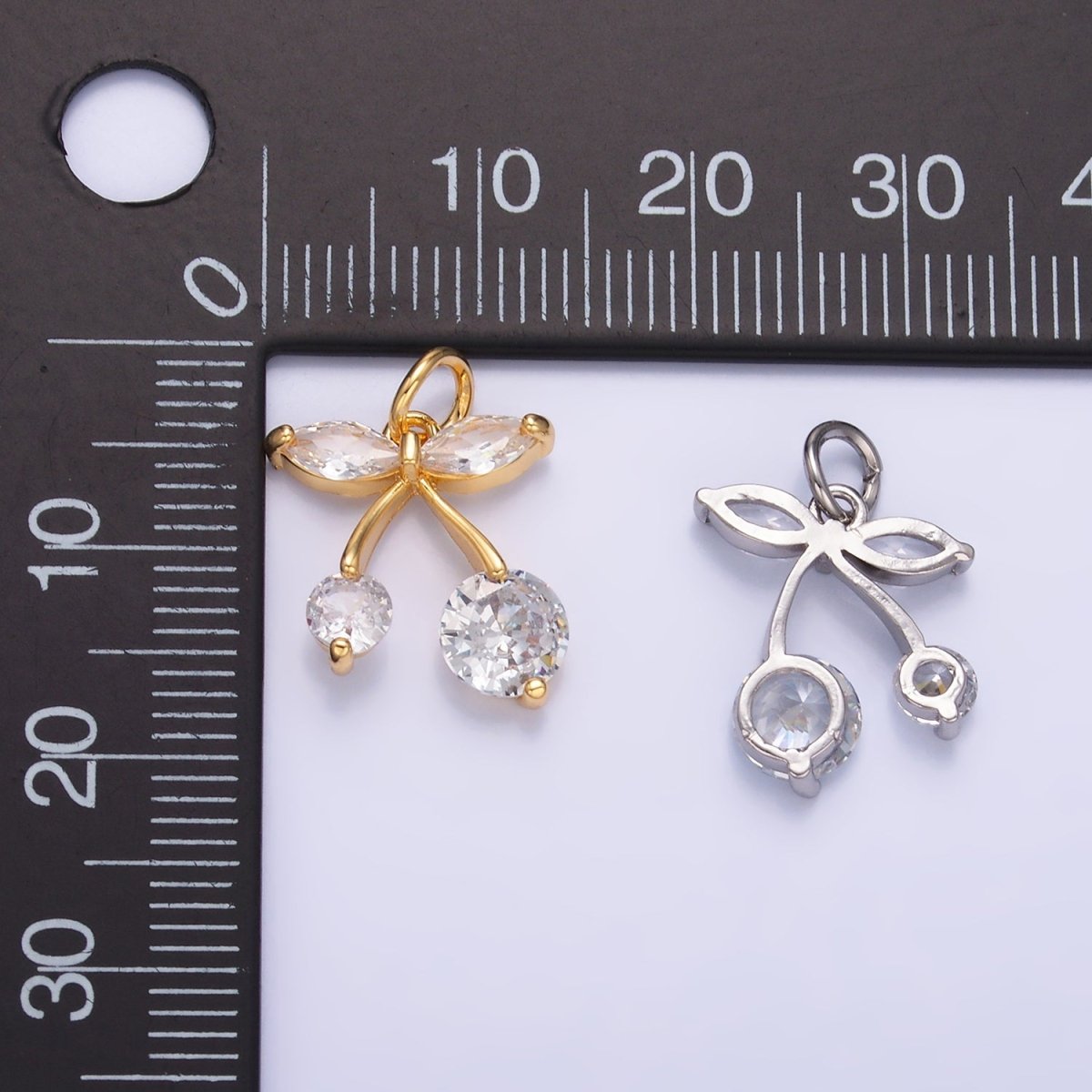24K Gold plated CZ Cherry Fruit Mini Charm in Gold & Silver | W806 - DLUXCA