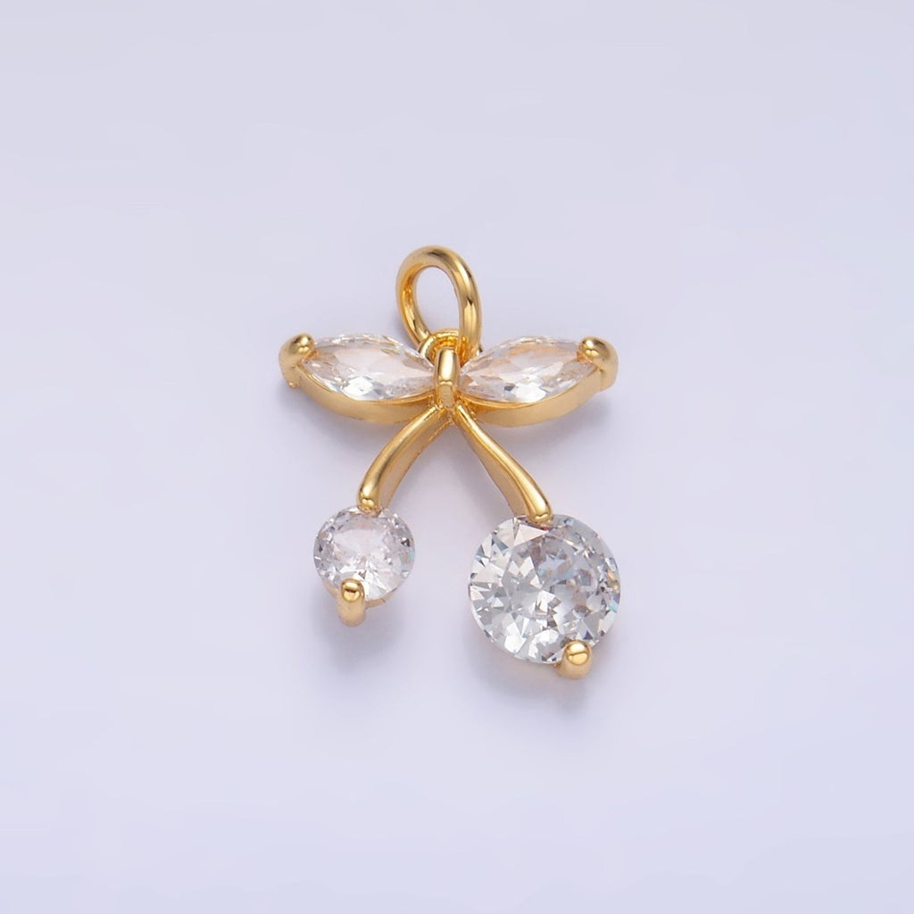 24K Gold plated CZ Cherry Fruit Mini Charm in Gold & Silver | W806 - DLUXCA