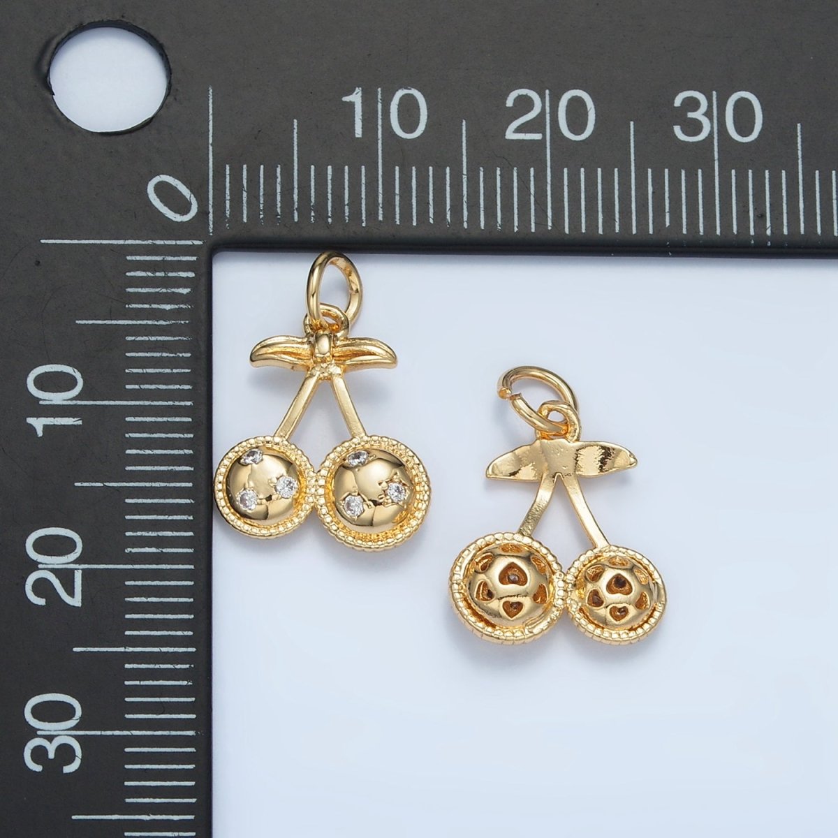 24K Gold plated CZ Cherry Fruit Mini Charm | M045 - DLUXCA
