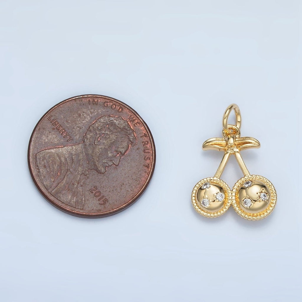 24K Gold plated CZ Cherry Fruit Mini Charm | M045 - DLUXCA