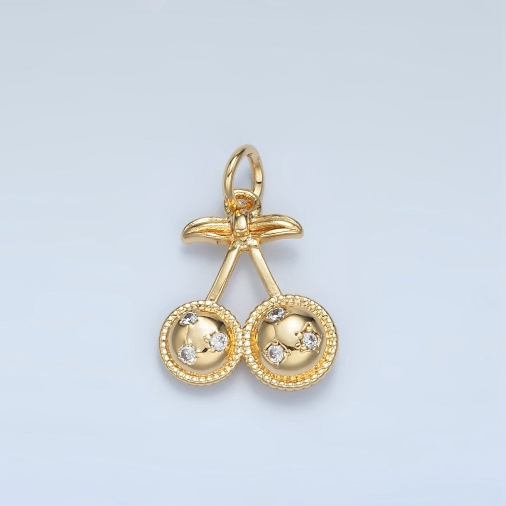 24K Gold plated CZ Cherry Fruit Mini Charm | M045 - DLUXCA