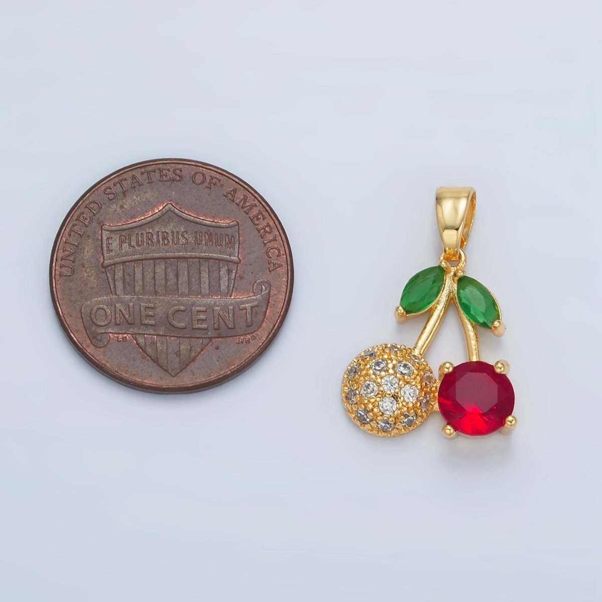 24k Gold plated CZ Cherry Fruit Pendant | AA - 129 - DLUXCA