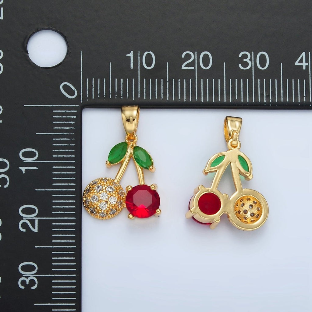 24k Gold plated CZ Cherry Fruit Pendant | AA - 129 - DLUXCA
