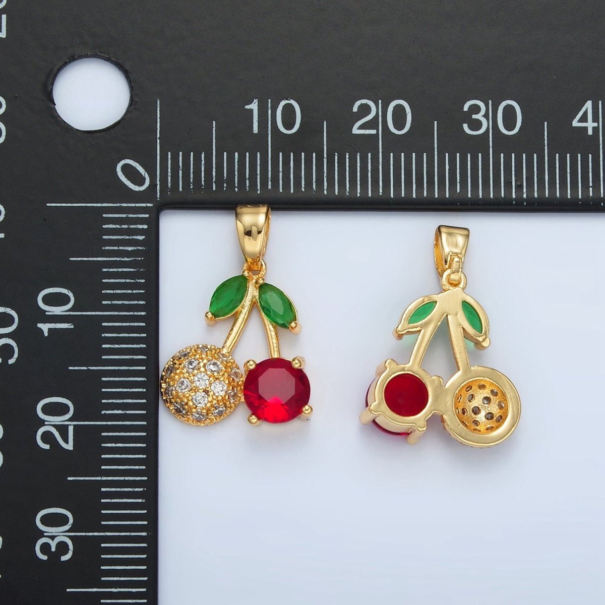 24k Gold plated CZ Cherry Fruit Pendant | AA - 129 - DLUXCA