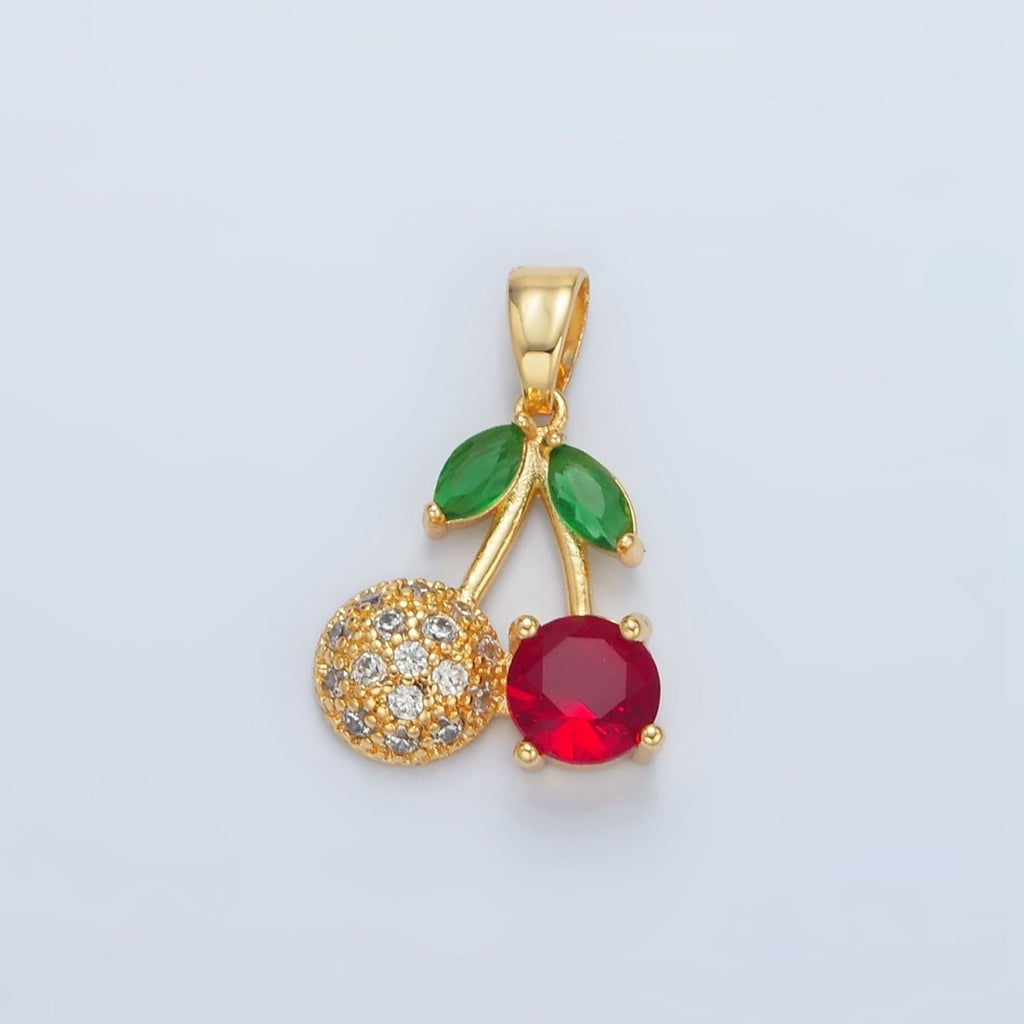 24k Gold plated CZ Cherry Fruit Pendant | AA - 129 - DLUXCA