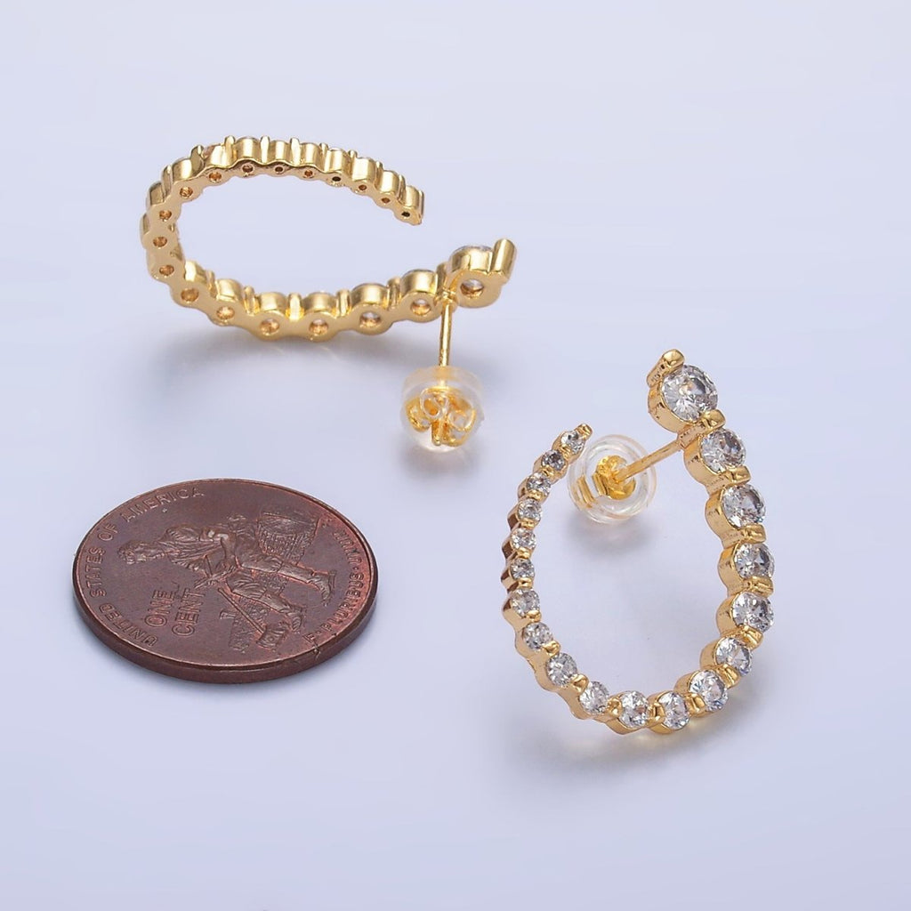 24K Gold plated CZ Circular U - Shaped Horseshoe Earrings Set | AB873 - DLUXCA