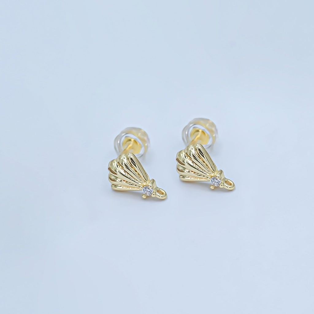 24K Gold plated CZ Clam Sea Shell Stud Drop Earrings | Z1131 - DLUXCA