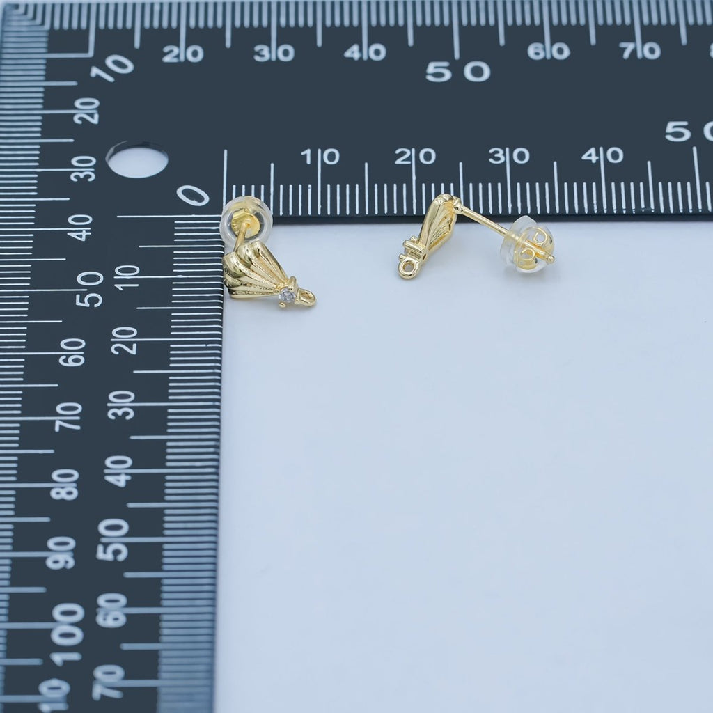24K Gold plated CZ Clam Sea Shell Stud Drop Earrings | Z1131 - DLUXCA