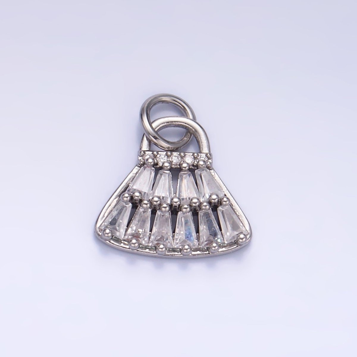 24K Gold plated CZ Clear Baguette Bag Purse Fashion Charm in Gold & Silver | W418 