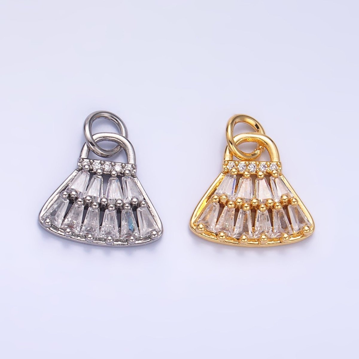 24K Gold plated CZ Clear Baguette Bag Purse Fashion Charm in Gold & Silver | W418 